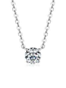 XUJIA 1PC Classic 0.3ct/0.5ct Moissanite Necklace For Women Round 4mm/5mm 925 Sterling Silver Necklace 40+5cm Women's Jewelry Anniversary Birthday Jewelry Gifts For Her With GRA Certificate