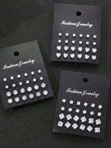 72pcs/24pcs Simple Round, Square, Heart Shape Cubic Zirconia Stud Earring Set, Casual Everyday, Party, Holiday, Fashion Jewelry Gift For Friends, Family, Girlfriend, Suitable For Christmas And Year-Round Wear