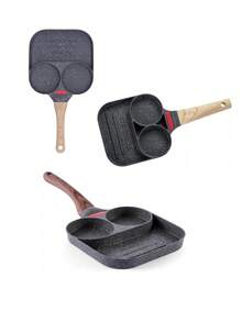 户外和家用扁平玄武岩石不粘煎锅，适用于厨房，商业用途，适合欧洲，三合一玄武岩石煎锅，不粘早餐锅型号：PDG04