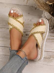 New Fashion Thick Sole Wedge Sandals, Comfortable Casual Black Ladies Slide Slippers