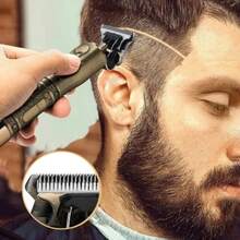 Máquina De Cortar Cabelo Para Barba Masculina Aparador Profissional barbeador acabamento Sem Fio Portátil - Dourado - Visão 9