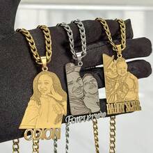 Personalized Stainless Steel Photo Necklace, Customized 5mm Cuban Chain With Photo And Name, Holiday Gift For Family And Friends - Gold - View 5