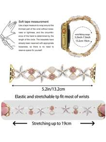 1pc Gorgeous Starfish Zinc Alloy Rhinestone Women's Stretch Bracelet Strap Compatible With Apple Watch Band 38mm 40mm 41mm 42mm 44mm 45mm 49mm S10 42mm, Compatible With Iwatch Series Ultra 2 S10 SE 9 8 7 SE 6 5 4 3 2 1, Marine Style Shell Jellyfish Metal Bracelet Band, Daily Holiday Style Watch Strap, Smart Watch Strap/Band, Unique Personalized And Style Strap, Party, Banquet, Valentine's Day/Mother's Day Gifts
