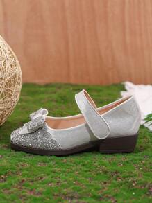 1 Pair Girls Fashionable High Heel Shoes With Bow Decor