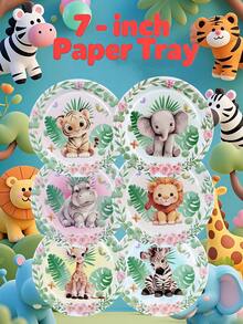 10pcs Disposable Cartoon Animal Series Pattern Paper Tray, Suitable For Business Receptions, Family Gatherings, Themed Party Supplies, Disposable Paper Tray, Party Paper Tray. Party Gifts, Bridal Showers, Restaurant Decorations - Multicolor - View 2
