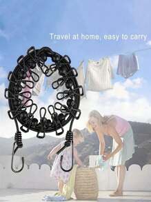 1pc Portable Travel Clothesline, Adjustable Elastic Outdoor Camping Retractable Clothesline With Clothespins, Suitable For Travel, Hotel, Outdoor, Dorm, Balcony, Indoor Hanging Laundry Without Drilling