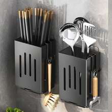 Soporte para palillos montado en la pared, fregadero de cocina para el hogar, estante de almacenamiento de vajilla, drenaje sin perforaciones con bandeja de agua con gancho, 1./2 uds. - Negro-1 pieza - Ver 5