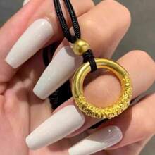 Fashionable 18K Gold Plated Good Fortune Hoop Necklace, Suitable For Wedding, Party, Holiday And Daily Wear, Pendant Rope Chain Necklace, Unisex Lucky Charm Gift