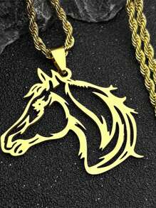 Colgante estético de caballo de acero inoxidable en color dorado/plateado, joyería de moda para mujeres y hombres, collar