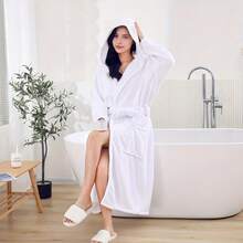 1pc S-Stripe Collar Bath Robe, Casual & Thick Microfiber Striped Extra Soft & Absorbent Oversized Bath Robe With Pockets, Soft & Smooth Quick Dry Long Style For Women, Autumn & Winter Summer Wedding Home Bathroom Decor Back To School - Multicolor - View 16