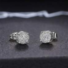 1 Pair Simple & Fashionable Full-Rhinestone Stud Earrings, Luxury Sparkling Rhinestone Earrings, Versatile For Daily Wear - Silver - View 3