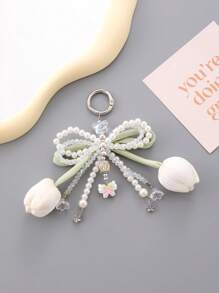 Series Tulips Faux Pearls Bows Bags Pendants Fresh And Simple Flowers Mobile Phone Accessories For Women