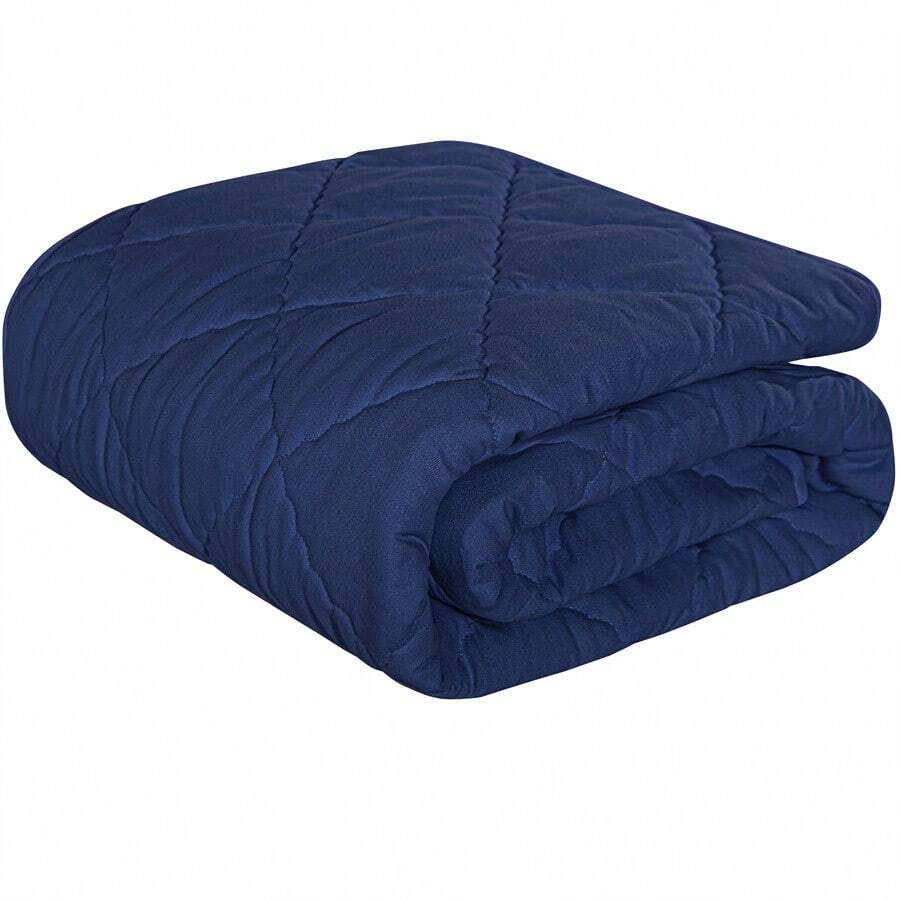 1PC Comforter, Lightweight And Warm Solid Color Quilte - Navy Blue - View 1
