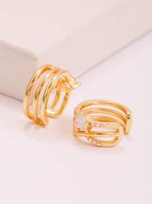 2pieces Fashionable & Simple Heart Stacking Beach Ear Clips, Micro Inlaid Sparkling Cubic Zirconia Exquisite Clip Earrings, Wear Ear Percings, Very Suitable For Women's Daily Wear