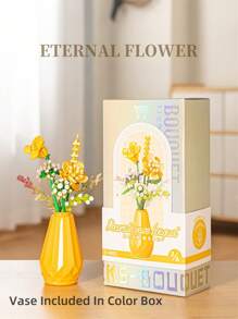 1 set de mini briques, blocs de construction en forme de fleurs avec un vase emballé. Série de fleurs colorées DIY, bouquets décoratifs, fleurs artificielles, décoration unique maison DIY, collection botanique, soulagement de la pression, activités de construction anti-stress, ornements de bureau, créez votre propre collection de fleurs, cadeau parfait pour anniversaire, fête des mères, cadeau de Saint-Valentin créatif, construction en famille, modèle pour exposition.