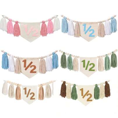 1 件 6 个月生日派对装饰套装：高脚椅横幅、1/2 岁木珠花环、照片背景、6 个月生日派对用品