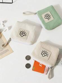 1 件创意花卉化妆包 - 简约华夫格图案口红包，小巧便携腕包，夏季花朵，返校，学校用品