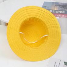 1 PC Boho Red Tapes Yellow Straw Hats,Wide Brim Floppy Foldable Lala Grass Halloween Cosplay Party Anti-Sun Hats - Yellow - View 9