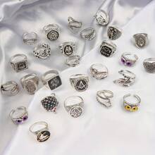 10pcs/Pack Vintage Gothic Punk Style Rings, Skull Animal Eye Open Ring, Unisex, Versatile, Suitable For Parties & Jewelry Gifts