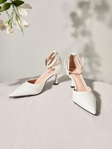 时尚新款女士高跟鞋，细高跟，尖头，白色镂空女鞋，圣诞冬季圣诞礼物 - 白色 - 查看 3