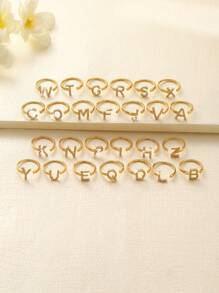 1pc Minimalist 26 Alphabet Letter Design Copper Paved Zirconia Stone Open Ring, Suitable For Women, Best Gift For Family And Friends