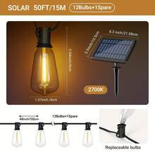 100ft Solar Outdoor String Lights, With24+1 Shatterproof Bulbs, Waterproof IP44, Solar Charging And USB Charging, Four Lighting Modes(Steady Light, Slow Flash, Quick Flash, Breathing Mode), For Camping, Terraces, Pubs, Gardens, Courtyards, Parties, Outdoor Lighting, Porch, Garden, Yard, Market, Bistro - 暖白色 - 查看 8
