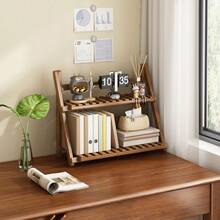 1 Set Foldable Bamboo Desk Organizer Rack, Desk Top Mini Bookshelf, Easy Assembly, Suitable For Ramadan - Multicolor - View 4