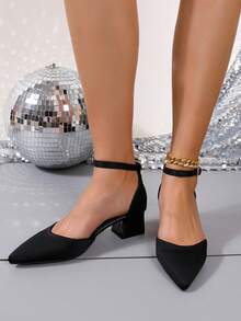 Fall/Winter 2025 Women's Summer New Fashion Black High Heel Shoes, Thick Heels, Pointed Toe Sandals, Mary Jane Closed Toe Wedge Heel Comfortable Sandals,Elegant,Women Pumps,Elegant - Black - View 4