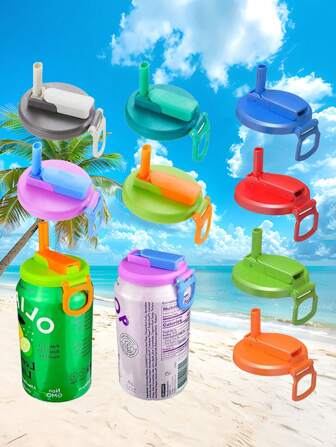 4pcs/Set Reusable Silicone Drink Can Lids With Straws, Fit For All Beverage Cans, Suitable For Soda, Drinks, Juices (Assorted Colors), Great For Travel And Parties. Only Fit Certain Cans.