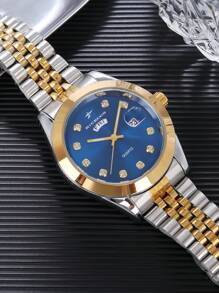 RICECGO RICECGO 1 pieza Reloj de cuarzo clásico para hombre - Estilo de negocio, esfera circular, pantalla de calendario dual, correa de acero inoxidable, movimiento de cuarzo, adecuado para uso diario, regalo ideal para cumpleaños u ocasiones especiales, regalo del Día del Padre