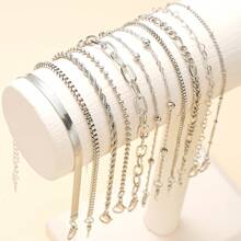 11 Stücke/5 Stücke schickes minimalistisches Armband-Set mit Herz-Perlen und Schlangenkette, exklusives Sommer-Party/Date Geschenk, alltägliche Passform, Schmuck für Freundin/Freundin