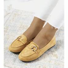 女士金属装饰时尚平底乐福鞋，百搭