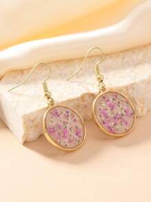 1pair Vacation Style Fairy Red/Pink/White/Purple/Blue Real Flower Earrings For Women, Perfect For Daily Wear Valentines