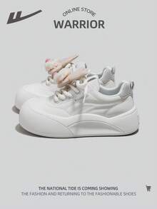 WARRIOR 1 đôi giày thể thao nữ đế bằng buộc dây phía trước - Trắng Xám - Xem 1