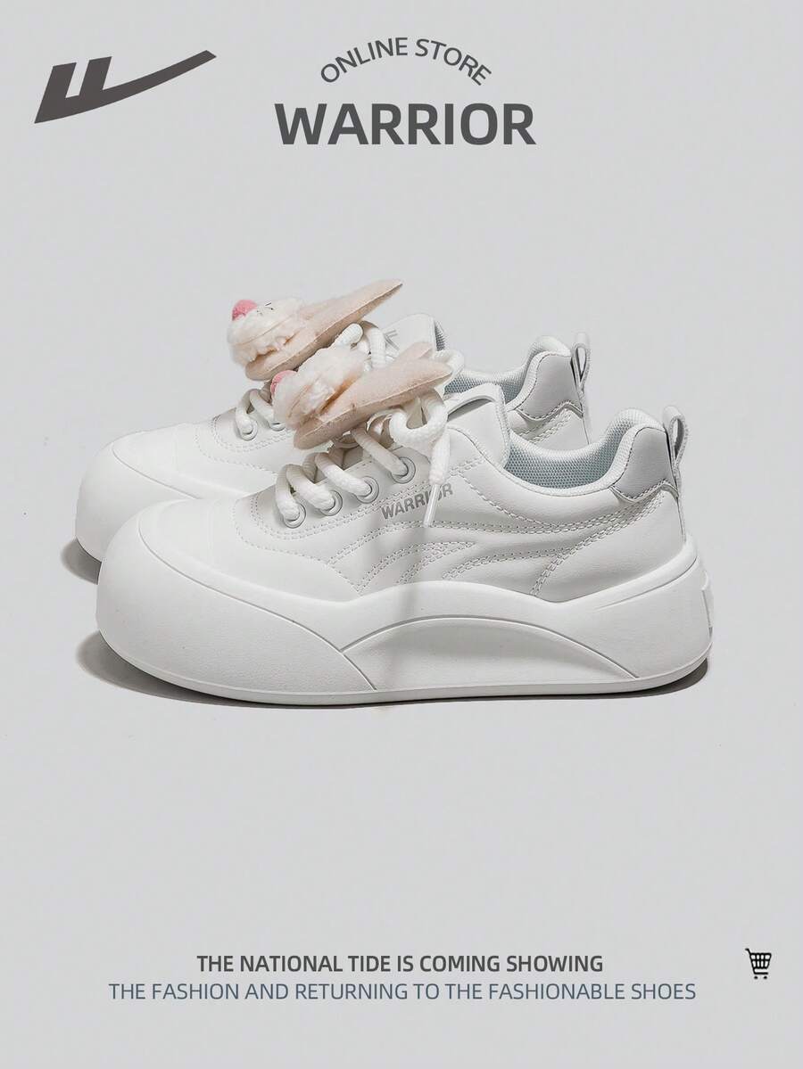 WARRIOR 1 đôi giày thể thao nữ đế bằng buộc dây phía trước - Trắng Xám - Xem 1