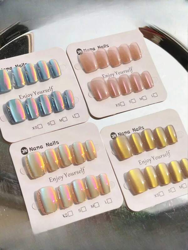 40pcs Fashionable Cat Eye Press-On Nails, Short Shape Nails, High-End Light-Colored Porcelain White Fake Nails Gradients With Glitter Finish - Reusable, Includes Jelly Adhesive & Nail File Perfect For Parties, Proms & Casual Attire