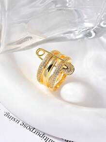 1pc Fashion Safety Pin Decorative Ring,Sparkling Rhinestone Pendant Accessory,Multi-Layer Removable Ring With Pin Design,Elegant Ladies Jewelry,Suitable For Daily Wear,Perfect Gift For Birthday,Valentine's Day.(Chain Is For Display Only,Not Included)