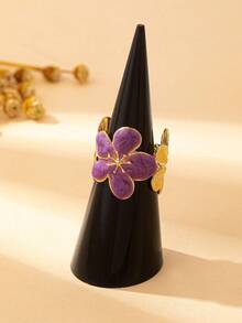 1pc Women's Fashion Elegant Enamel Floral Ring, Suitable For Parties, Gatherings, Evenings, Outings - Available In Magenta/White/Purple - Ring - View 4