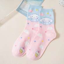 Sanrio 1Pair Sanrio Cute Cartoon Mid-Calf Socks For Women's- Soft, Comfortable Blend For All Seasons