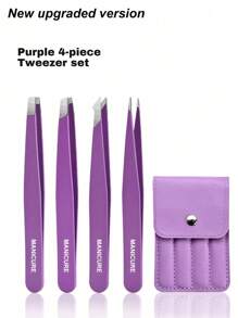4PCS Stainless Steel Colored Tweezers Set, High-Precision Portable Eyebrow Shaping And Hair Removal Tool Set, Eyebrow Shaping And Hair Removal Beauty Makeup Tools, Purple, Pink And Black Three Colors For You To Choose (1PC/4PCS),Due To Different Production Batches, The Protective Lining In The Packaging Bag Is Placed Randomly And Does Not Affect The Use