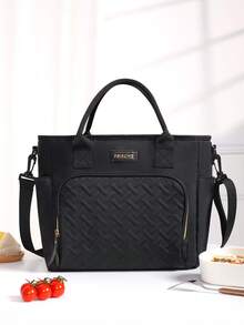 1 Stück tragbare, isolierte Lunch-Tasche für Frauen, Lunch-Tasche, auslaufsichere, isolierte große Lunch-Kühltasche, verstärktes Material mit großer Öffnung, abnehmbarem Schultergurt und Seitentaschen, perfekt für Arbeit, Picknick, Strand und Wanderungen, Sommer Outdoor-Taschen für Lebensmittel, Picknick-Camping-Taschen, Klassenzimmer-Taschen, Klassenzimmer-Organizer-Taschen, Schulsachen-Tasche für Schul-Lunch-Tasche für Frauen, Picknick-Zubehör, Schul-Zubehör - Schwarz - Übersicht 2