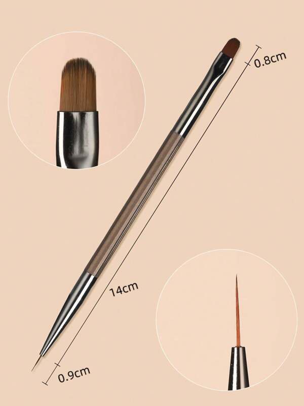 1pc Japanese-Style Brown Series Nail Art Brush, Double-Headed Brush, Construction Brush, UV Gel Polish Brush, Ombre Brush, Suitable For Nail Salons Or Home Use
