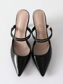 软头环扣女士穆勒鞋，新款优雅女士露趾粗跟高跟鞋，适合约会、购物、派对、正式场合、工作、圣诞节、冬季圣诞礼物 - 黑色 - 查看 12