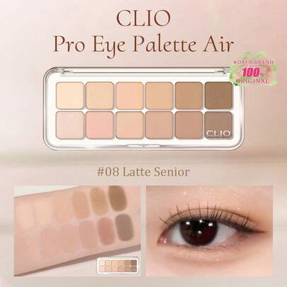 Clio 专业眼影盘 Air 08 拿铁色系，空气感奶油质地，炫彩渐变技术，蕴含星光微粒，冷灰玫瑰钻石色，暖琥珀糖霜色，焦糖栗子星云色，便携式派对必备，韩式彩妆，7.2克/0.25盎司