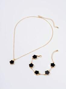 Set de 2 piezas - 1 colgante + 1 pulsera, Charm ovalado de trébol de 5 hojas minimalista y de lujo, adecuado como regalo para novia, boda, graduación o cita