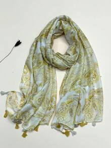 1件佩斯利花纹轻盈流苏披肩，优雅风格围巾，时尚女士真丝围巾，亮丽波点长款围巾，适合户外、海滩、春夏等多种场合。