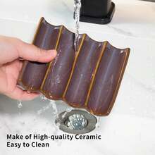 Cormomu Draining Ceramic Soap Dish - Fluted Design, Bar Soap Holder For Shower &Amp; Bathroom, Soap Saver Sponge Lift, Green - Purple - View 7