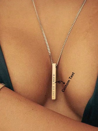 1pc Personalized Pendant, Laser Engraved Text Custom Stainless Steel Solid Bar Titanium Steel Pendant