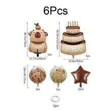 4pcs/5pcs/6pcs Capybara And Star Happy Birthday Balloon Set, Suitable For Animal Theme Party, Birthday Party Supplies - Multicolor - View 3