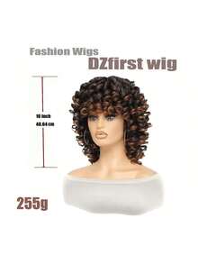 DZfirst 16 Inch Ombre Brown Curly Wig With Bangs, Heat Resistant Synthetic Fiber Wig, Suitable For Halloween And Christmas Costume Play - Ombre - View 8